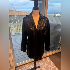 Boohoo Women’s Black Faux Leather Oversized Shirt Jacket